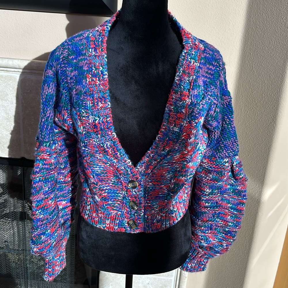 FOR LOVE AND LEMONS XLG LYDIA CARDIGAN IN BLUE NWT  CROPPED STYLE